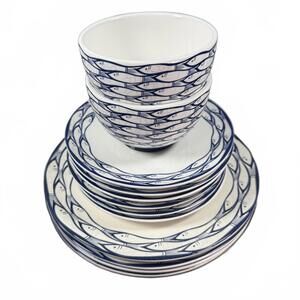 RARE Discontinued "Sardine Run" by Jersey Pottery 12 Piece Plate and Bowl Set